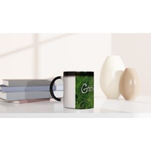 Artistic "Grow Yourself" Coffee Mug | Green Abstract Ceramic Cup | Inspirational Gift for Creatives | Magic 11oz Ceramic Mug