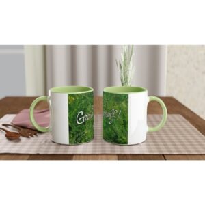 Artistic "Grow Yourself" Coffee Mug | Green Abstract Ceramic Cup | Inspirational Creatives Gift | White 11oz Ceramic Mug with Color Inside